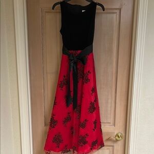 Elegant Black and Red Floral Dress